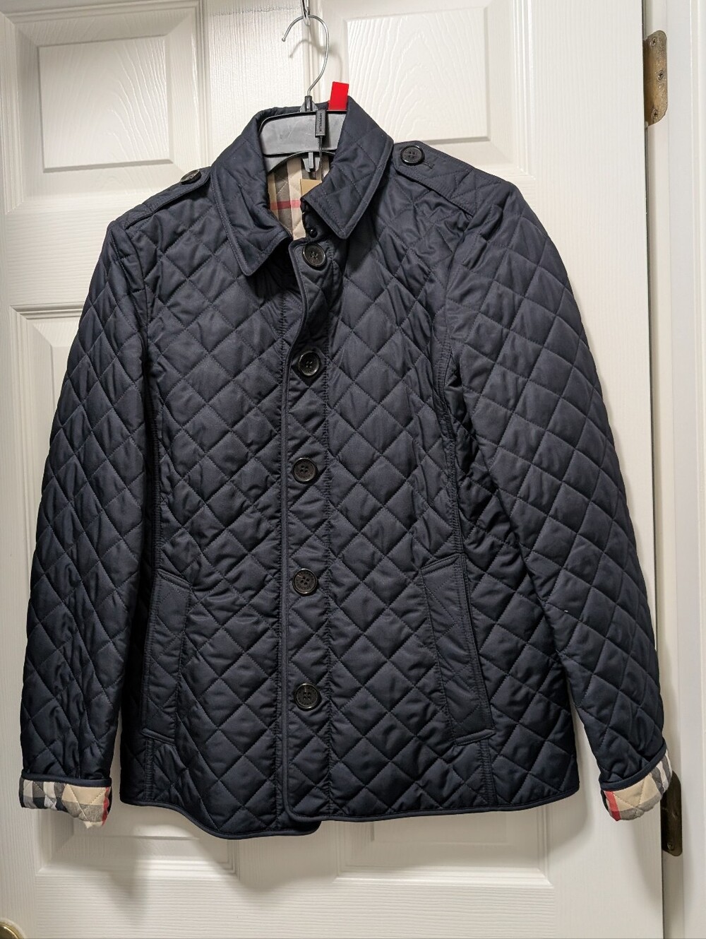 NWT Burberry Ashurst Quilted Jacket Navy Blue Size Small S Check Cuffs